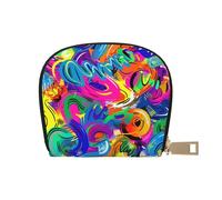 JKLQWC Colorful Spray Pattern Printed Credit Card Wallet for Women Men Cute Zipper Card Cases Holder Mini Coin Purse with 12 Card Slots