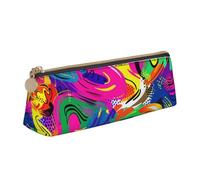 JKLQWC Colorful Spray Pattern Printed Triangle Pencil Case with Zipper - Lightweight Leather Organizer for School, Office, Travel, Makeup