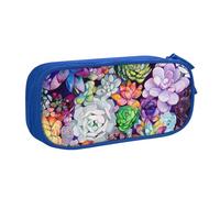 JKLQWC Colorful Succulent Printed Pencil Case Cute Pen Pencil Box Bag Zipper Storage Organizer Box Holder for Office School Teen Girl Boy Adult,Blue