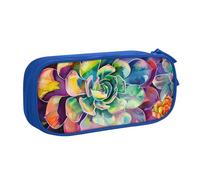 JKLQWC Colorful Succulent Printed Pencil Case Cute Pen Pencil Box Bag Zipper Storage Organizer Box Holder for Office School Teen Girl Boy Adult,Blue