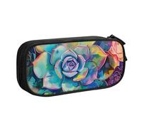 JKLQWC Colorful Succulent Printed Pencil Case Cute Pen Pencil Box Bag Zipper Storage Organizer Box Holder for Office School Teen Girl Boy Adult,Black