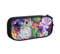 JKLQWC Colorful Succulent Printed Pencil Case Cute Pen Pencil Box Bag Zipper Storage Organizer Box Holder for Office School Teen Girl Boy Adult,Black