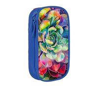 JKLQWC Colorful Succulent Printed Pencil Case Cute Pen Pouch Large Pen Bag Portable Storage Organizer Box for Office School Teen Girl Boy Adult,Blue
