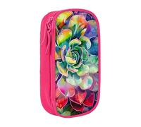 JKLQWC Colorful Succulent Printed Pencil Case Cute Pen Pouch Large Pen Bag Portable Storage Organizer Box for Office School Teen Girl Boy Adult,Pink