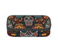JKLQWC Colorful Sugar Skulls Printed Pencil Case Cute Pen Pencil Box Bag Large Capacity Compartment Zipper Pencil Pouch Organizer for Office School Travel