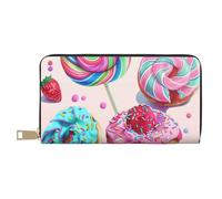 JKLQWC Colorful Sweet Lollipop Cupcake Donut Printed Long Wallet for Women Men Funny PU Leather Wallet with Coin Purse and Card Holder