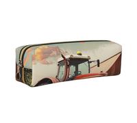 JKLQWC Company Farm Tractor Printed Leather Pencil Case with Gold Zipper - Simple and Lightweight Organizer for School, Office, Travel, Makeup