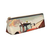 JKLQWC Company Farm Tractor Printed Triangle Pencil Case with Zipper - Lightweight Leather Organizer for School, Office, Travel, Makeup