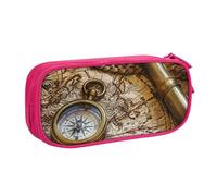 JKLQWC Compass and Old World Map Printed Pencil Case Cute Pen Pencil Box Bag Zipper Storage Organizer Box Holder for Office School Teen Girl Boy Adult,Pink