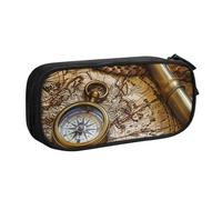 JKLQWC Compass and Old World Map Printed Pencil Case Cute Pen Pencil Box Bag Zipper Storage Organizer Box Holder for Office School Teen Girl Boy Adult,Black