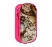 JKLQWC Compass and Old World Map Printed Pencil Case Cute Pen Pouch Large Pen Bag Portable Storage Organizer Box for Office School Teen Girl Boy Adult,Pink