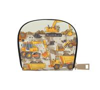 JKLQWC Construction Trucks Printed Credit Card Wallet for Women Men Cute Zipper Card Cases Holder Mini Coin Purse with 12 Card Slots