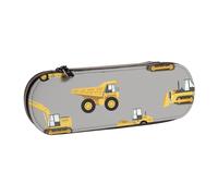 JKLQWC Construction Trucks Printed Pencil Case Cute Pen Pencil Box Bag PU Leather Zipper Pencil Pouch Organizer for Office School Travel