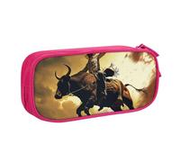 JKLQWC Cool Bull Riding Printed Pencil Case Cute Pen Pencil Box Bag Zipper Storage Organizer Box Holder for Office School Teen Girl Boy Adult,Pink