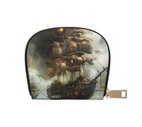 JKLQWC Cool Pirate Ship Printed Card Wallet for Women Men Cute Zipper Card Cases Holder Mini Coin Purse with 12 Card Slots