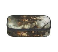 JKLQWC Cool Pirate Ship Printed Pencil Case Cute Pen Pencil Box Bag Large Capacity Compartment Zipper Pencil Pouch Organizer for Office School Travel