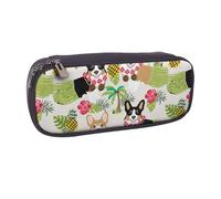 JKLQWC Corgi Hawaiian Tropical Summer Pineapple Printed PU Leather Pencil Case Cute Pen Pencil Box Bag Zipper Office School Pencil Pouch Organizer for Students Teen Girls Boys Adult Gifts