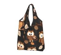 JKLQWC Cute Brown Cartoon Owls Printed Foldable Shopping Bag 1 PCS, Reusable Grocery Tote Bags for Daily Shopping and Travel