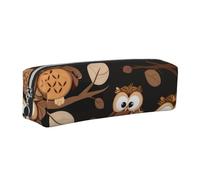 JKLQWC Cute Brown Cartoon Owls Printed Leather Pencil Case with Silver Zipper - Simple and Lightweight Organizer for School, Office, Travel, Makeup