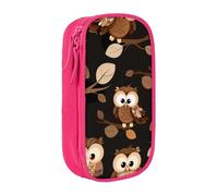 JKLQWC Cute Brown Cartoon Owls Printed Pencil Case Cute Pen Pouch Large Pen Bag Portable Storage Organizer Box for Office School Teen Girl Boy Adult,Pink