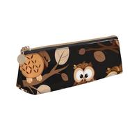 JKLQWC Cute Brown Cartoon Owls Printed Triangle Pencil Case with Zipper - Lightweight Leather Organizer for School, Office, Travel, Makeup