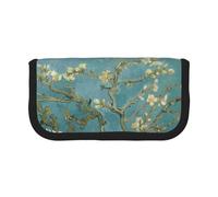 JKLQWC Cute Canvas Pencil Case Organizer, Almond Blossom Prints Stationery & Makeup Pouch, Large Capacity Cosmetic Bag for Travel, School, Office, Gifts