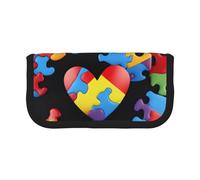 JKLQWC Cute Canvas Pencil Case Organizer - Autism Awareness Puzzle Pieces Heart Prints Stationery & Makeup Pouch, Large Capacity Cosmetic Bag for Travel, School, Office, Gifts