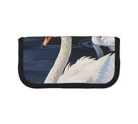 JKLQWC Cute Canvas Pencil Case Organizer - Beautiful White Swans on The Lake Prints Stationery & Makeup Pouch, Large Capacity Cosmetic Bag for Travel, School, Office, Gifts
