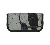 JKLQWC Cute Canvas Pencil Case Organizer - Black Crow Birds Prints Stationery & Makeup Pouch, Large Capacity Cosmetic Bag for Travel, School, Office, Gifts