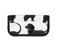 JKLQWC Cute Canvas Pencil Case Organizer - Black Dogs Dachshund Dog Prints Stationery & Makeup Pouch, Large Capacity Cosmetic Bag for Travel, School, Office, Gifts