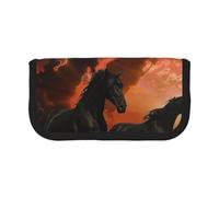JKLQWC Cute Canvas Pencil Case Organizer - Black Horses Red Glowing Clouds Prints Stationery & Makeup Pouch, Large Capacity Cosmetic Bag for Travel, School, Office, Gifts