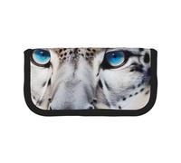 JKLQWC Cute Canvas Pencil Case Organizer - Blue Eyed Snow Leopard Prints Stationery & Makeup Pouch, Large Capacity Cosmetic Bag for Travel, School, Office, Gifts