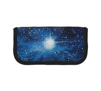 JKLQWC Cute Canvas Pencil Case Organizer - Blue Shining Star Prints Stationery & Makeup Pouch, Large Capacity Cosmetic Bag for Travel, School, Office, Gifts