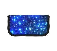 JKLQWC Cute Canvas Pencil Case Organizer, Blue Shining Stars Prints Stationery & Makeup Pouch, Large Capacity Cosmetic Bag for Travel, School, Office, Gifts