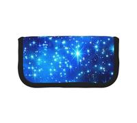 JKLQWC Cute Canvas Pencil Case Organizer, Blue Shining Stars Prints Stationery & Makeup Pouch, Large Capacity Cosmetic Bag for Travel, School, Office, Gifts
