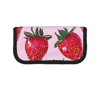 JKLQWC Cute Canvas Pencil Case Organizer - Bright Strawberries Prints Stationery & Makeup Pouch, Large Capacity Cosmetic Bag for Travel, School, Office, Gifts