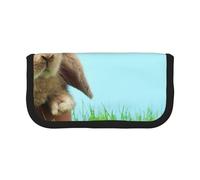 JKLQWC Cute Canvas Pencil Case Organizer, Bunny on Green Grass Prints Stationery & Makeup Pouch, Large Capacity Cosmetic Bag for Travel, School, Office, Gifts