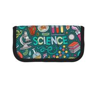 JKLQWC Cute Canvas Pencil Case Organizer, Cartoon Science Theme Prints Stationery & Makeup Pouch, Large Capacity Cosmetic Bag for Travel, School, Office, Gifts