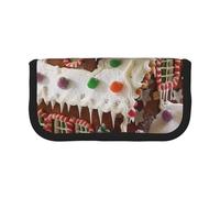 JKLQWC Cute Canvas Pencil Case Organizer - Christmas Gingerbread Like Village House Prints Stationery & Makeup Pouch, Large Capacity Cosmetic Bag for Travel, School, Office, Gifts