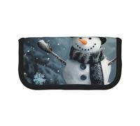 JKLQWC Cute Canvas Pencil Case Organizer - Christmas Happy Snowman 1 Prints Stationery & Makeup Pouch, Large Capacity Cosmetic Bag for Travel, School, Office, Gifts