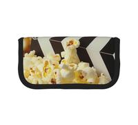 JKLQWC Cute Canvas Pencil Case Organizer - Cinema Movie Clapboard and Popcorn Prints Stationery & Makeup Pouch, Large Capacity Cosmetic Bag for Travel, School, Office, Gifts
