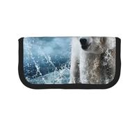 JKLQWC Cute Canvas Pencil Case Organizer, Cool Animal White Polar Bear Prints Stationery & Makeup Pouch, Large Capacity Cosmetic Bag for Travel, School, Office, Gifts