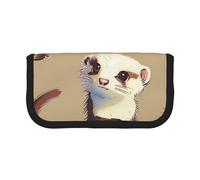 JKLQWC Cute Canvas Pencil Case Organizer - Cute Hairy Ferret Prints Stationery & Makeup Pouch, Large Capacity Cosmetic Bag for Travel, School, Office, Gifts