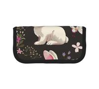 JKLQWC Cute Canvas Pencil Case Organizer - Festival Bunny Floral Prints Stationery & Makeup Pouch, Large Capacity Cosmetic Bag for Travel, School, Office, Gifts