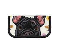 JKLQWC Cute Canvas Pencil Case Organizer - French Bulldog and Flowers Prints Stationery & Makeup Pouch, Large Capacity Cosmetic Bag for Travel, School, Office, Gifts