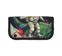 JKLQWC Cute Canvas Pencil Case Organizer - Funny Astronaut Dinosaur Rocket Prints Stationery & Makeup Pouch, Large Capacity Cosmetic Bag for Travel, School, Office, Gifts