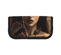 JKLQWC Cute Canvas Pencil Case Organizer - Gothic Rose Girl Prints Stationery & Makeup Pouch, Large Capacity Cosmetic Bag for Travel, School, Office, Gifts