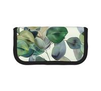 JKLQWC Cute Canvas Pencil Case Organizer - Green Eucalyptus Leaves Prints Stationery & Makeup Pouch, Large Capacity Cosmetic Bag for Travel, School, Office, Gifts