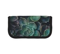 JKLQWC Cute Canvas Pencil Case Organizer, Green Succulent Prints Stationery & Makeup Pouch, Large Capacity Cosmetic Bag for Travel, School, Office, Gifts