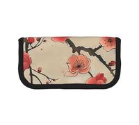 JKLQWC Cute Canvas Pencil Case Organizer - Japanese Spring Plum Floral Print Prints Stationery & Makeup Pouch, Large Capacity Cosmetic Bag for Travel, School, Office, Gifts
